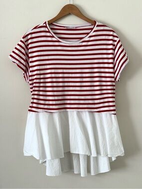 Zara Oversized Striped Peplum Blouse High Low Hem French Parisian Style - Size M